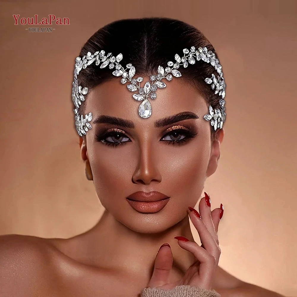 TOPQUEEN Bunte Kopfbedeckung Braut Strass Stirnband Hochzeit Luxus Kopfschmuck Frau Wasser Tropfen Haarband Haar Schmuck HP599 – Detail 4