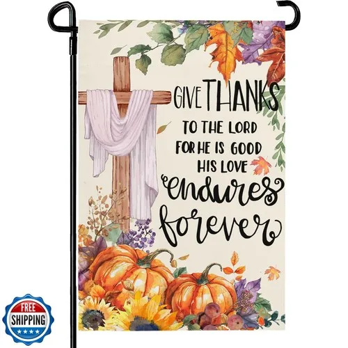 Dacawin Thanksgiving Garden Flag 12x18 Inch Double Sided Give Thanks to The L JJE DDI GGX