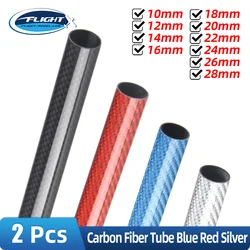 2 unids/lote 500mm tubo de fibra de carbono 3K superficie brillante azul rojo plata diámetro 10mm 12mm 14mm 16mm 18mm 20mm 22mm 24mm 26mm 28mm