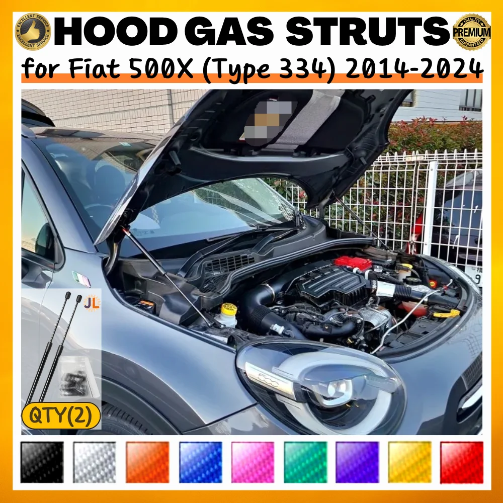 

Qty(2) Hood Struts for Fiat 500X 2014-2024 Front Bonnet Modify Carbon Fiber Gas Springs Shock Absorber Lift Supports Dampers