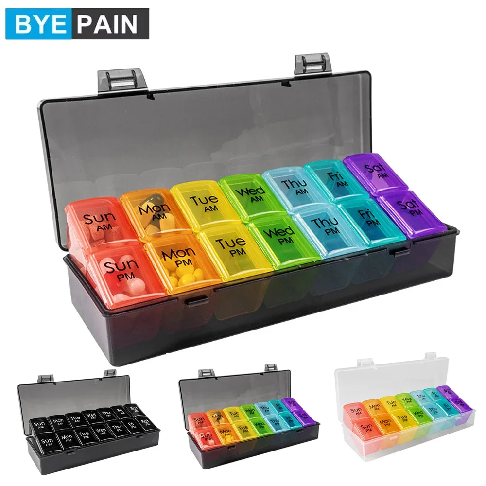1PC Weekly Pill Organizer 2 Times a Day - Am/Pm Daily Pill Case Medicine Organizer, Push Button 7 Day Pill Box for Pills/Vitamin