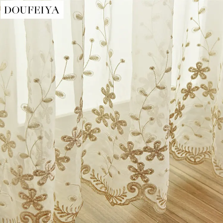 

Modern European Style Embroidery Luxury Tulle Sheer Voile Curtains for Living Room Bedroom Dining Window Drapes Custom Size