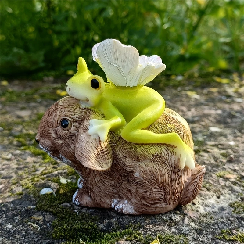 Handmade Frog Fairy Figurine Resin Sprite Bunny Miniature Micro Landscape Ornament Flower Pot Decor Fairyland Craft Accessories