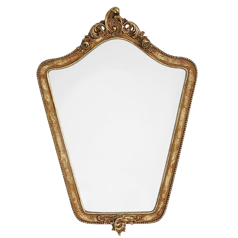 

Retro gold carved makeup mirror resin antique special-shaped mirror bedroom light luxury wall wall decorative mirror