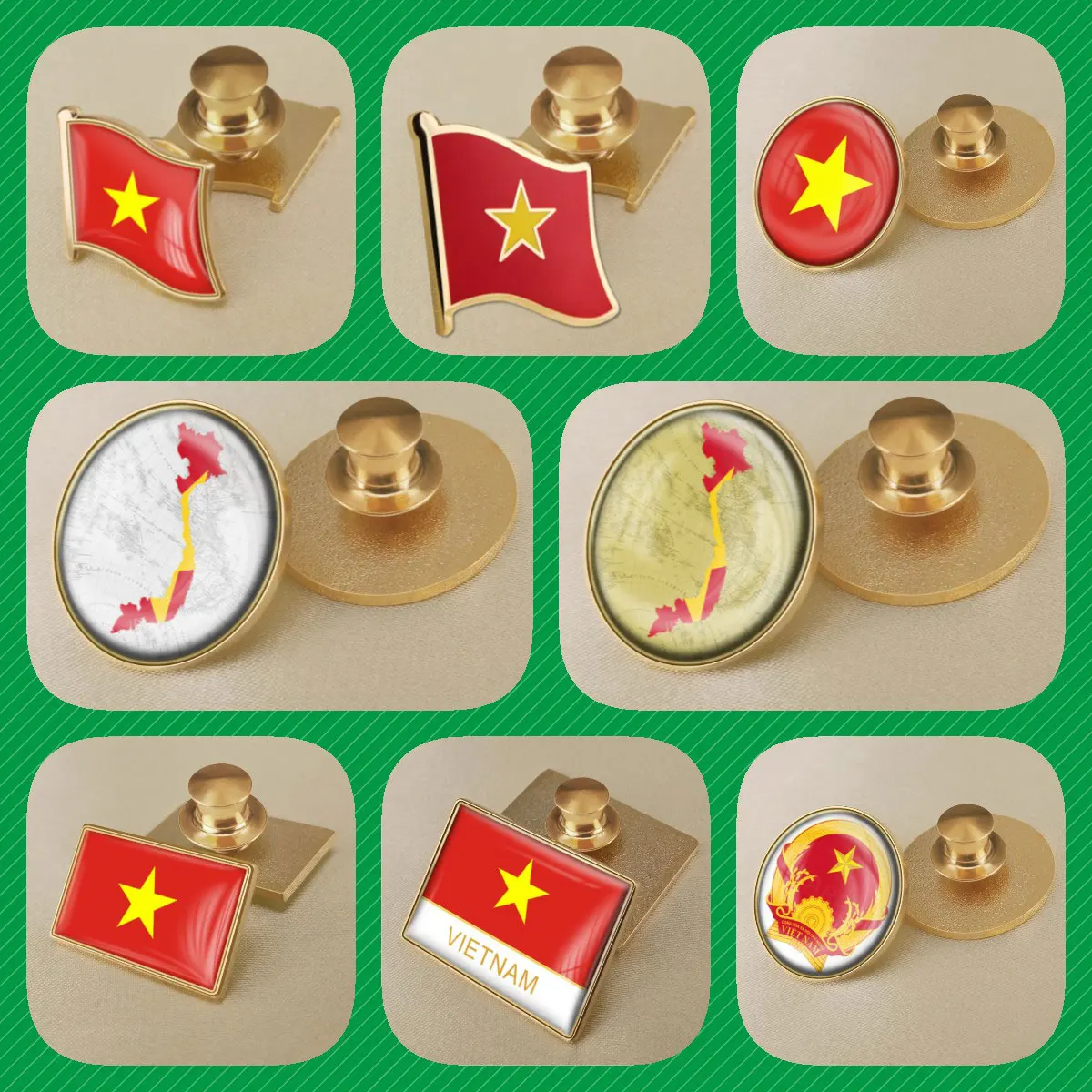 Vietnam Flag National Emblem Brooches Badges Lapel Pins