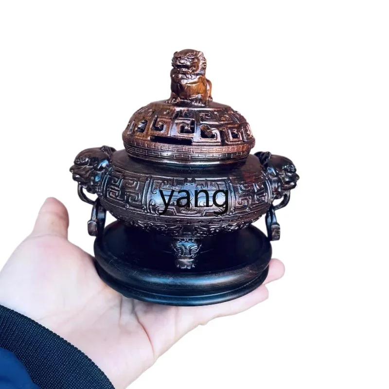 LT. auspicious incense burner incense road tea room worship Buddha offering handlebar pot mahogany carving retro incense