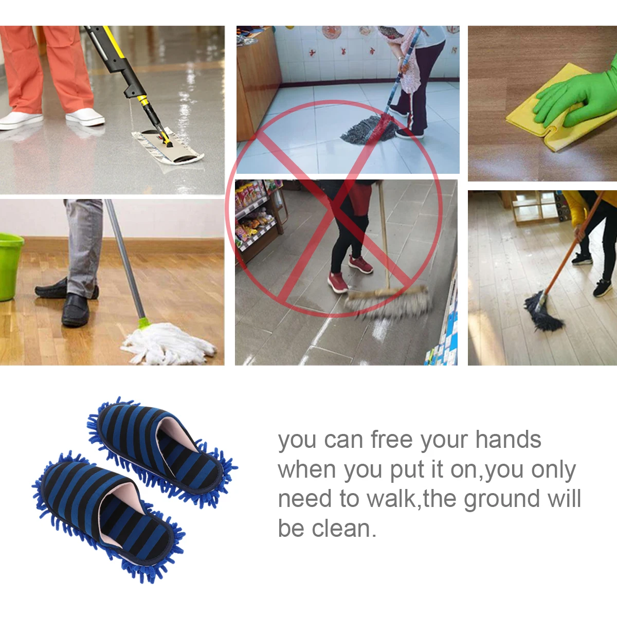 

Chenille Slipper Floor Clean Slippers Multifunctional Shoe Cover for Household Cleaning Free Size Blue Easy to Use