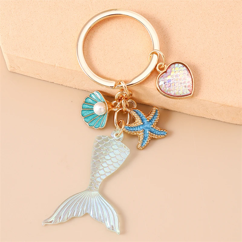 Nette Fischschwanz Herz Schlüsselanhänger für Auto Schlüssel Frauen Männer Sommer Strand Handtasche Anhänger Schlüsselanhänger Zubehör DIY Schmuck Geschenke – Detail 7