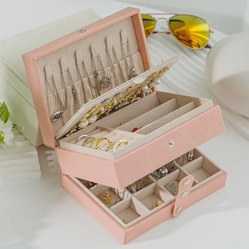 

PU Leather Jewelry Storage Box Large Capacity Necklace Earrings Ring Portable Jewelry Organizer Display Case Dustproof Travel