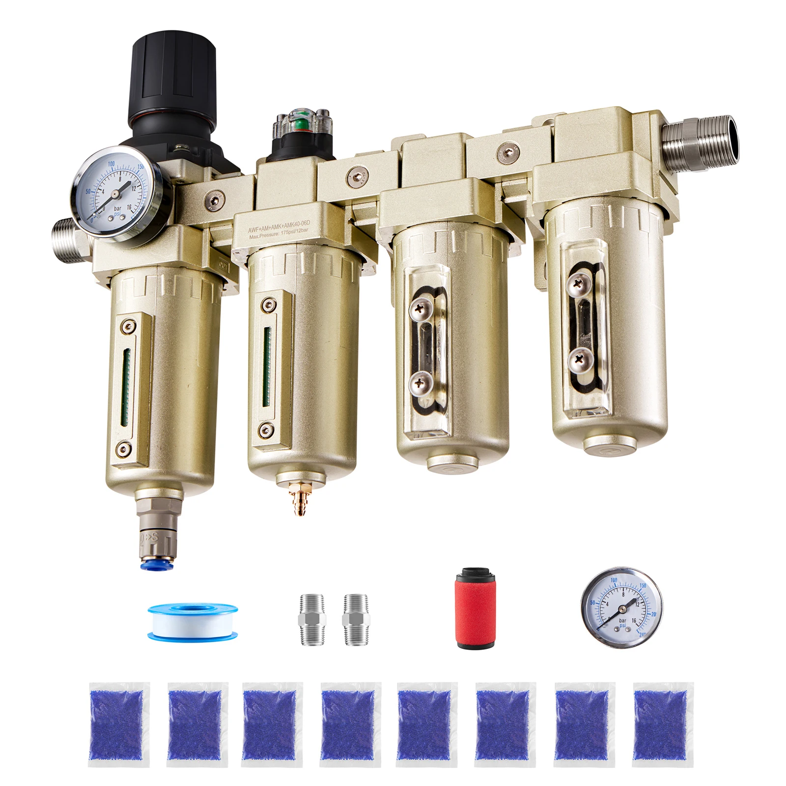 VEVOR Air Compressor Filter Regulator 3/4inch NPT 5μm & 0.3μm & 0.1μm & 0.1μm Air Drying System with Double Desiccant Dryer