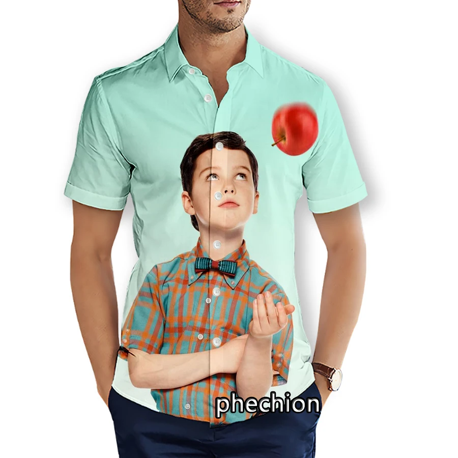 phechion Summer Mens Short Sleeve Beach Shirts Young Sheldon 3D Print Casual Shirts Fashion Streetwear Men Tops X150