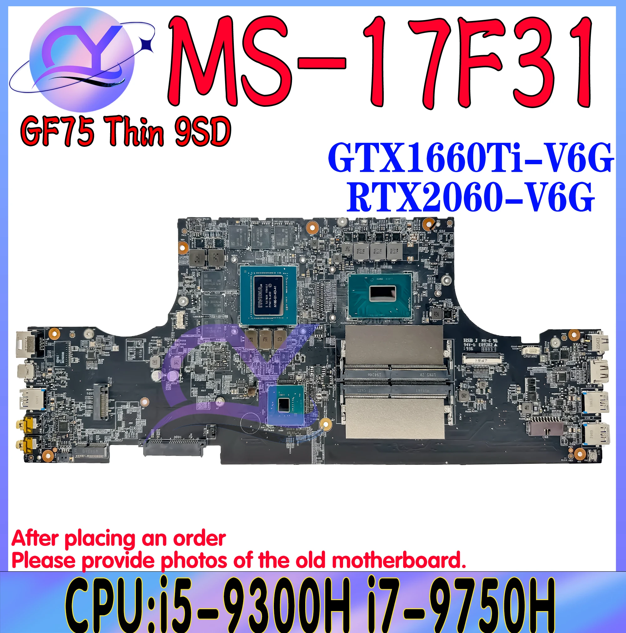 MS-17F31 Laptop Motherboard For MSI MS-17F3 GF75 Thin 9SD Mainboard i5-9300H i7-9750H GTX1660TI RTX2060 100% Testd Fast Shipping