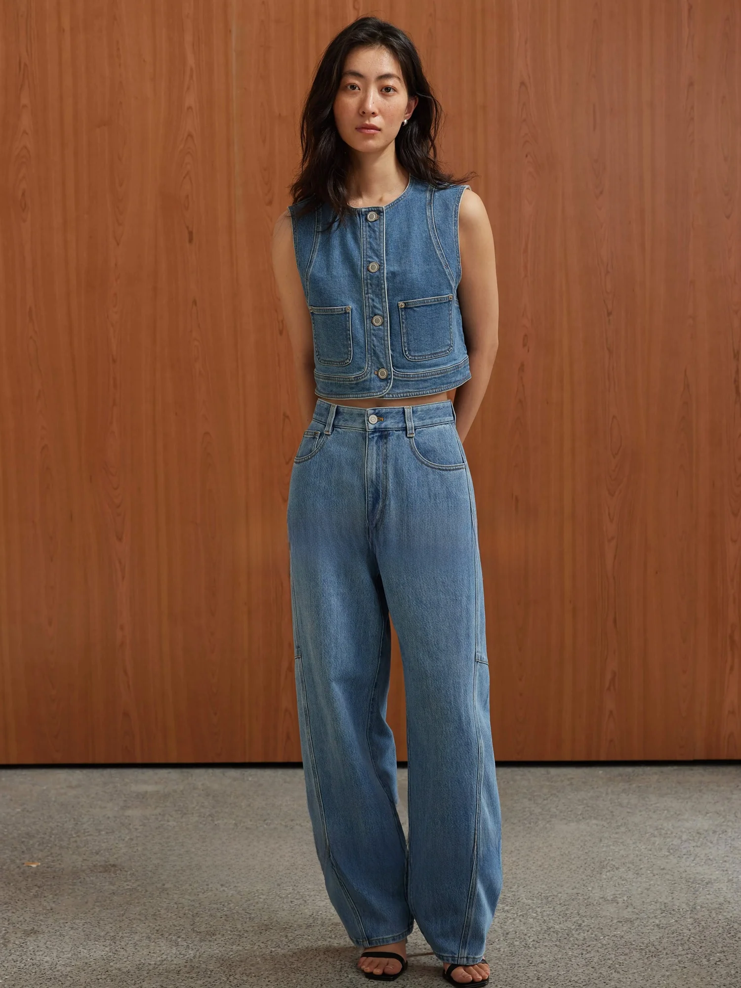 

Teasel Casual Woolen Straight Leg Jeans Versatile All-Match Winter Season Mid-Elastici l Waist Pure Color Soft Material