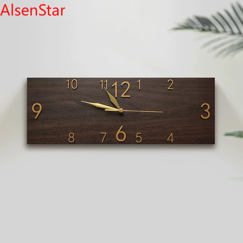 

American Country Retro Stereo Digital Rectangular Wall Clock Creative Living Room Decoration Solid Wood Quartz Clock Watch