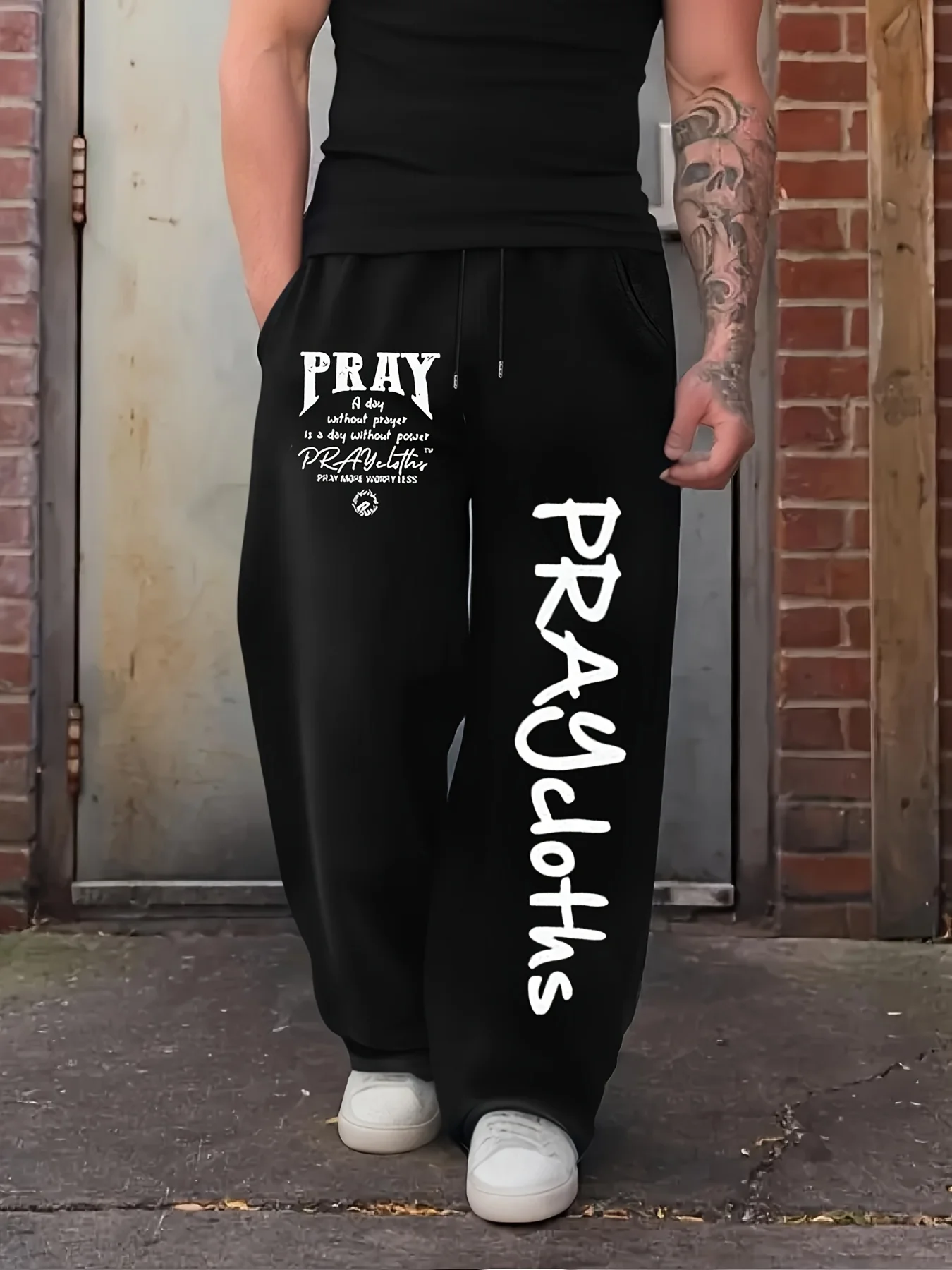 

Minimalist Street Style 2025: Men’s Light Gray Joggers, Black Text with Spiritual Quotes, Oversized Comfort Fit Sweatpants S-3XL
