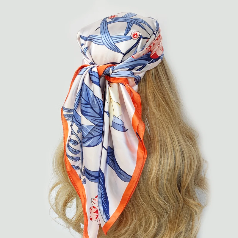 Luxury Print Silk Square Scarf Women Spring Neck Tie Shawl Wraps Female 90cm Hair Hand Wrist Headkercheif Hijab Bandana 2022