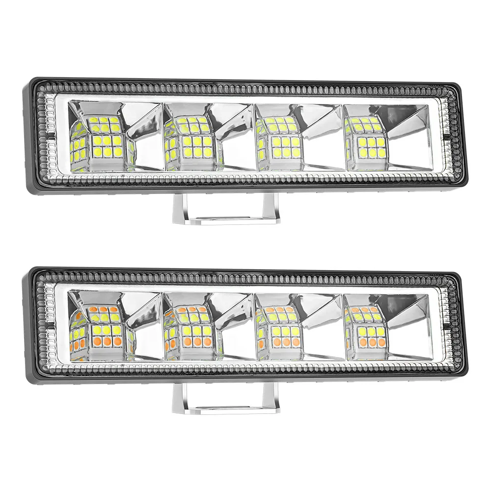 LED Work Lights Strip Two-color 24LED Driving Fog Light Bar White and Yellow 6-inch Slotted Warning Lamp Car Lighting