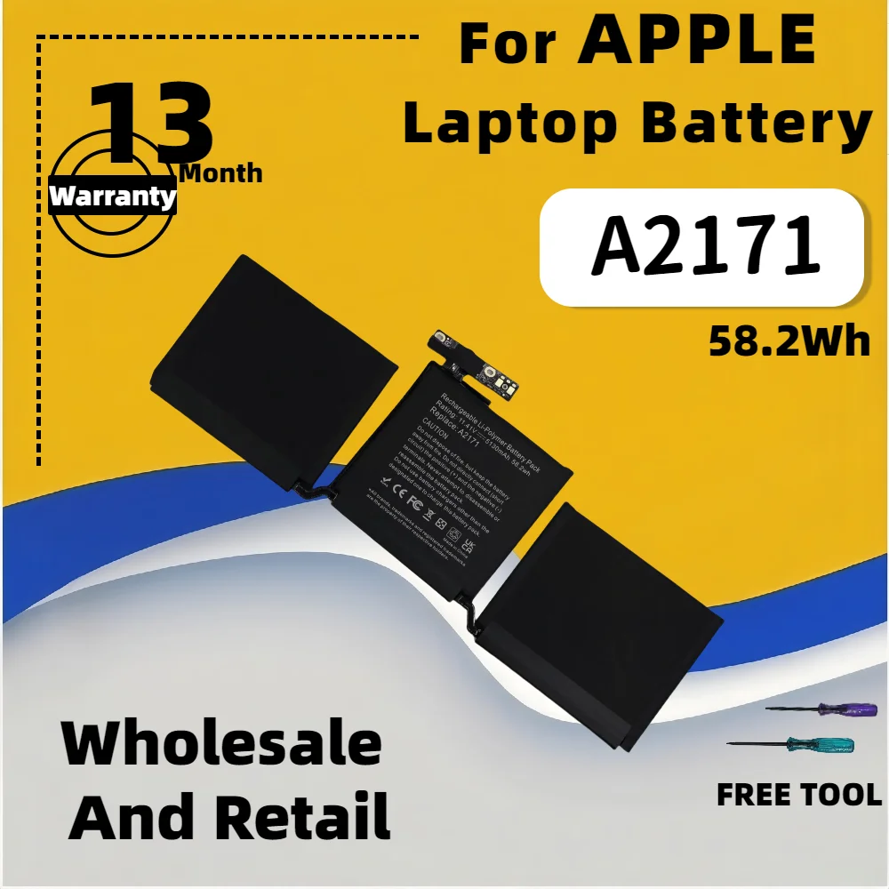 FRLESUI Replacement Laptop Battery A2171 616‑00675 58.2Wh 5103mAh 11.41V 3‑Cell Li‑Polymer For MacBook Pro 13‑Inch Mid 2019 A2159 Touch Bar