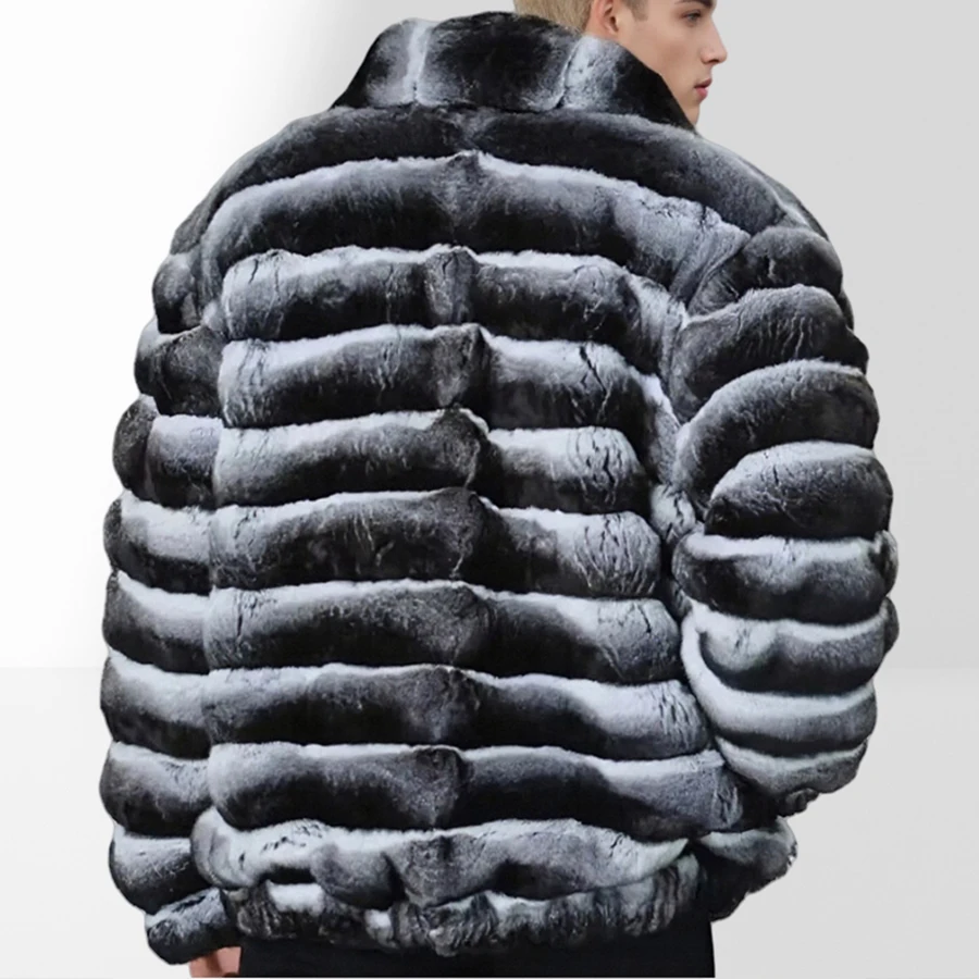 Men Real Fur Coat Winter Genuine Fur Bomber Jackets Rex Rabbit Fur Coats Luxury High Quality