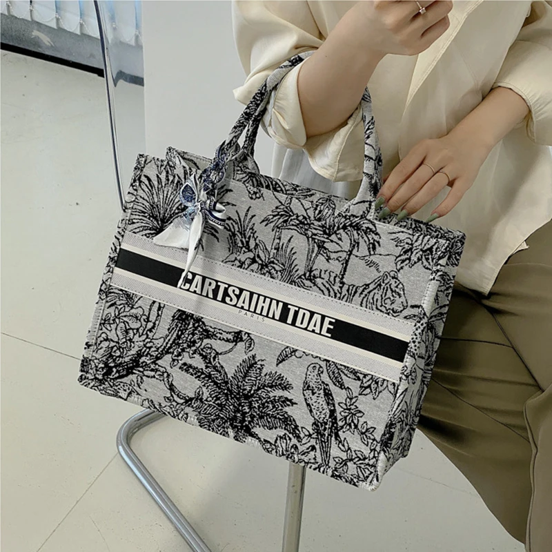 Tote Bag Fashion Canvas Totes Letters Flower Portable Beach Shoulder Shopping Casual Beach Bag Large Capacity Handbag Wholesale