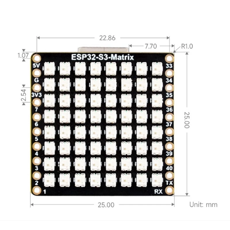 ESP32-S3 Micro-Development Board HAT 8X8 LED Matrix Wi-Fi+Bluetooth Low Energy Development Board