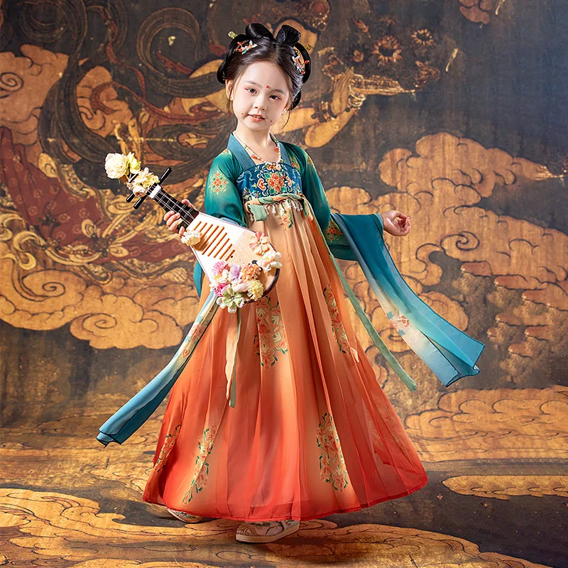 Hanfu-Robe de scène de style chinois pour filles, costume de carnaval pour enfants, nickel é, prairie, cosplay