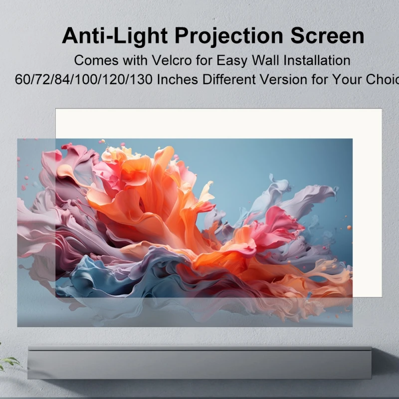 Salange Projector Screen White Grid Anti Light Curtain High Brightness 100 130 Inch 16:9 Portable 4K HD Fabric Cloth for Beamer