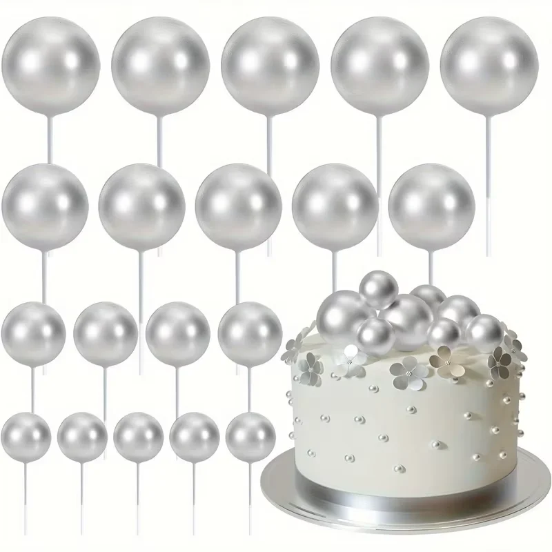 20 Stuks Cake Goud Zilver Bal Gelukkige Verjaardag Cake Topper DIY Cupcake Vlag Bruiloft Kerst Bal Decor Baby Verjaardag Decoratie