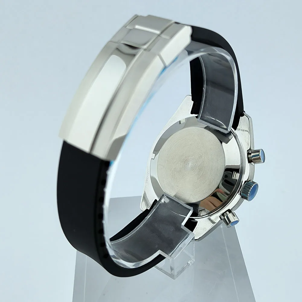 VK63 Chronograph Case VK63 Quartz Watch Case Fit 32.5mm Dial Stainless Steel Case Rubber Strap Men's Case Accessories
