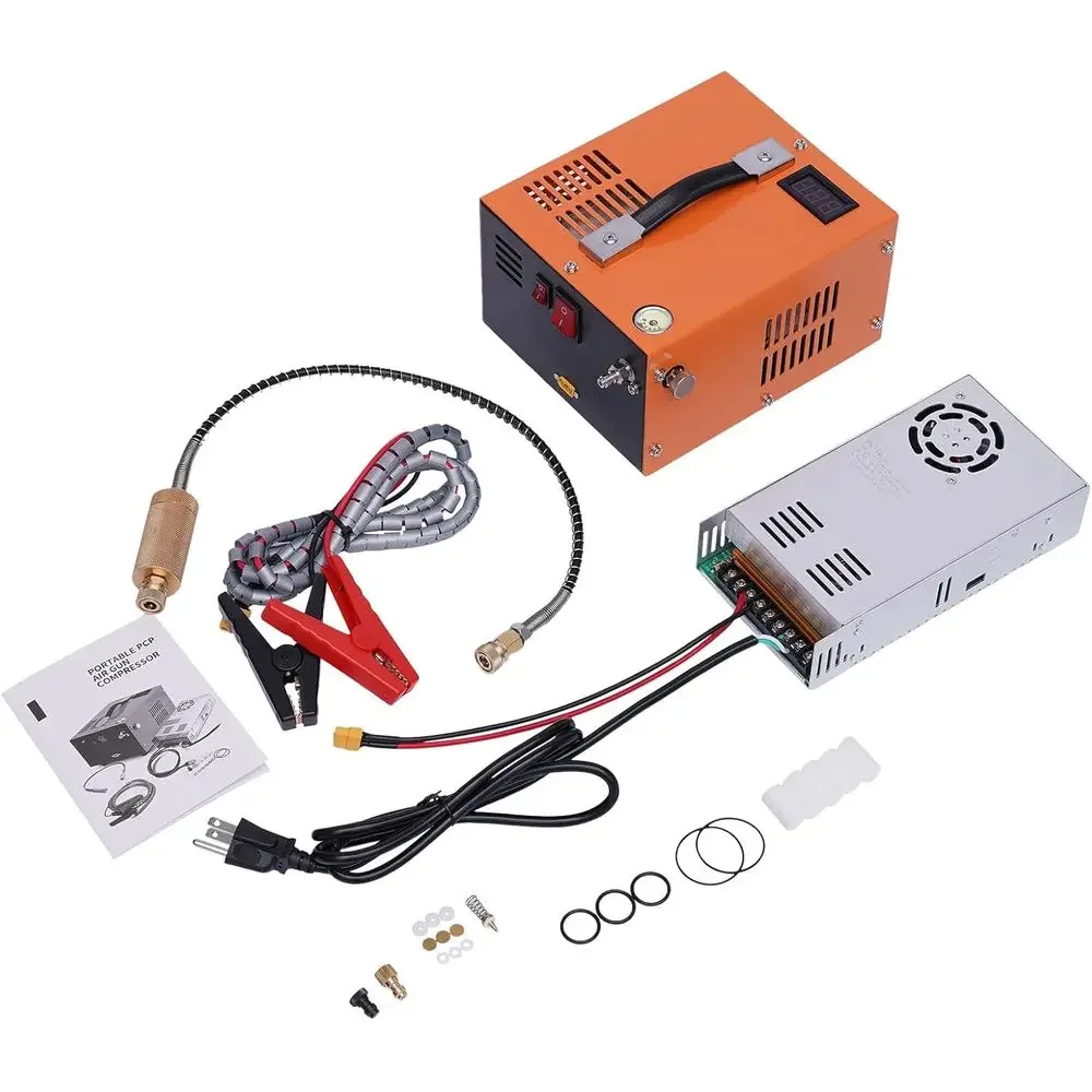 Portable 12V/110V DC Air Pump for PCP Airguns, 300Bar/4500Psi, Anhydrous, Auto Start, with Moisture and Oil Filter