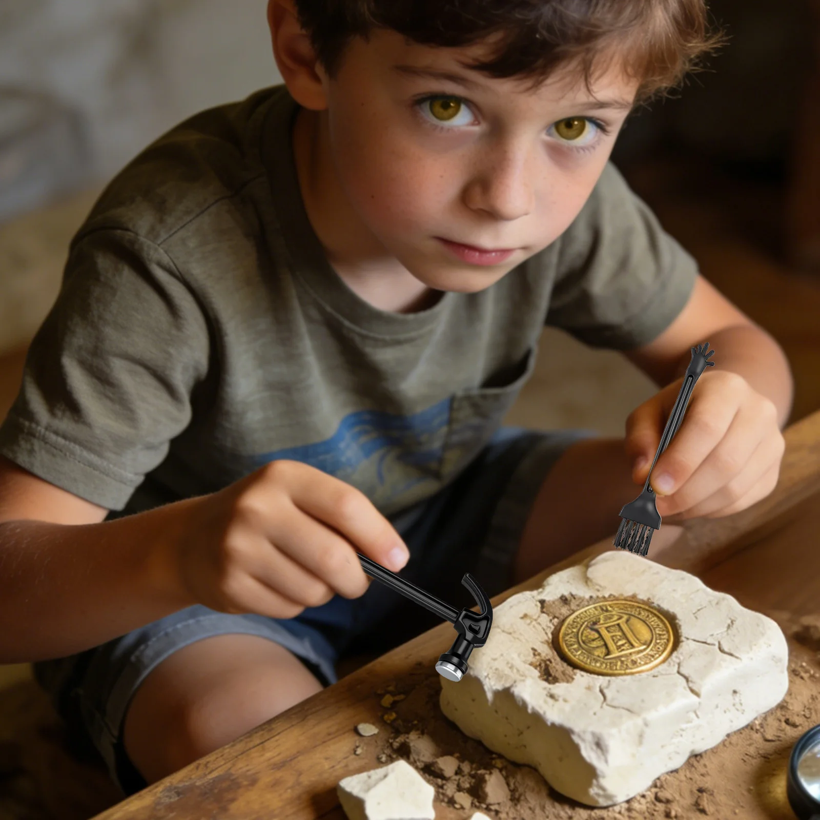 

2 набора детских археологических инструментов для раскопок, премиальный набор для раскопок для детей, для развития мелкой моторики, набор из щетки, зубила и молотка