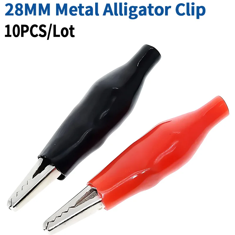 10pcs/lot 28MM Metal Alligator Clip G98 Crocodile Electrical Clamp for Testing Probe Meter Black and Red with Plastic Boot Rated