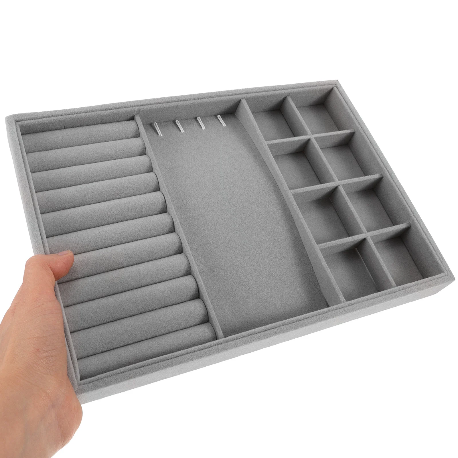 Jewelry Organizer Tray Stackable Grey Jewelry Storage Insert Ring Display Holder For Women Drawer Table Display Stand