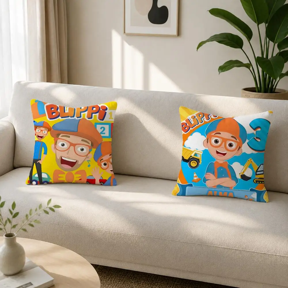 Kids Show Blippi Cushion Cover Soft Plush Cushion Covers Fluffy Throw Pillow Cases for Sofa Bedroom Home Decor