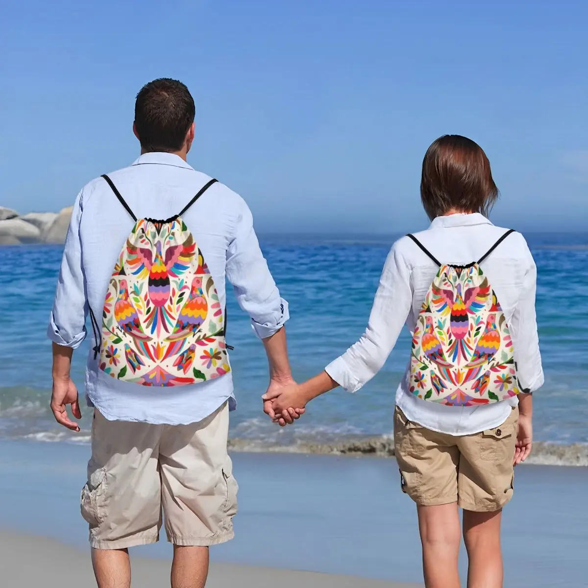 Mochila com cordão para homens e mulheres, Mexican Otomi Birds, Gym Sport Sackpack, Floral Flores Portáteis, Saco de Treino México