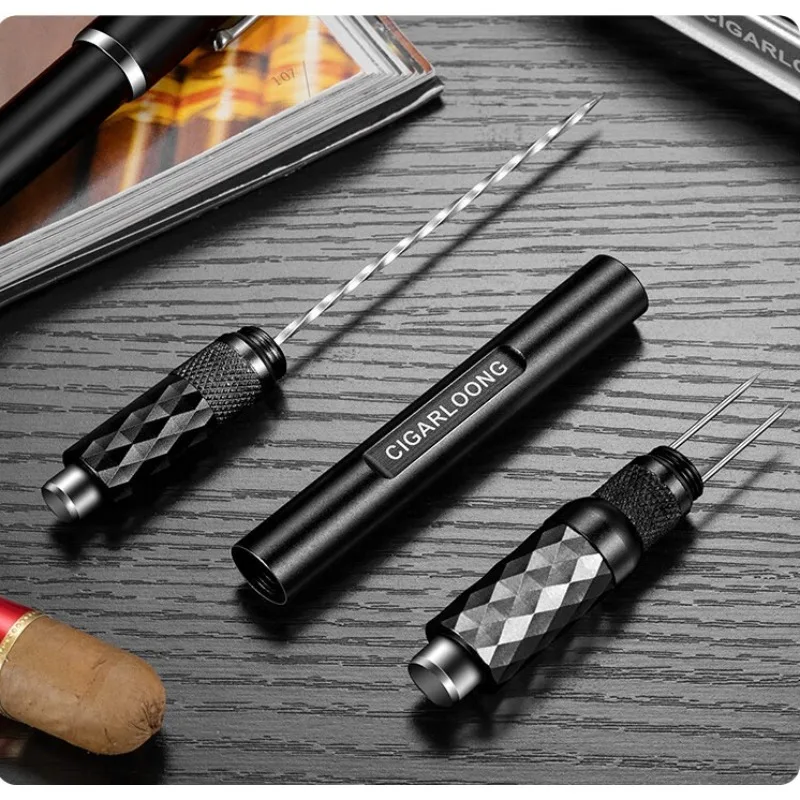 Portable 4 IN 1 Cigar Needle Drill Puncher Enhancer Draw Alloy Hole Sharp Blade Smoking Accessories Gift Box