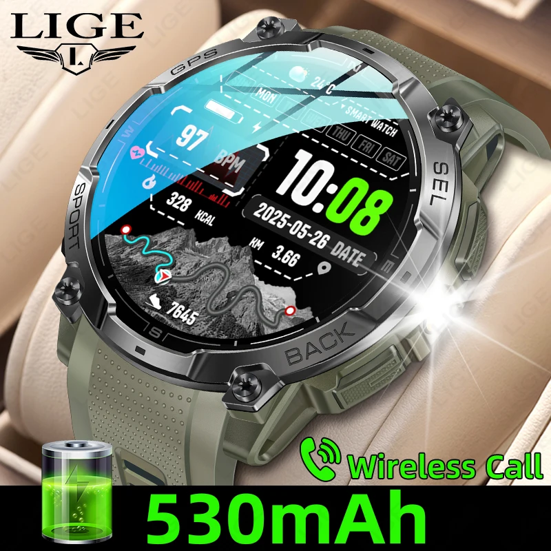

Новые смарт-часы 2026 года с GPS, аккумулятором 530 мАч, прочные, для взрослых, с мощным фонариком, водонепроницаемость 3ATM, барометрический высотомер, спортивные смарт-часы для мужчин