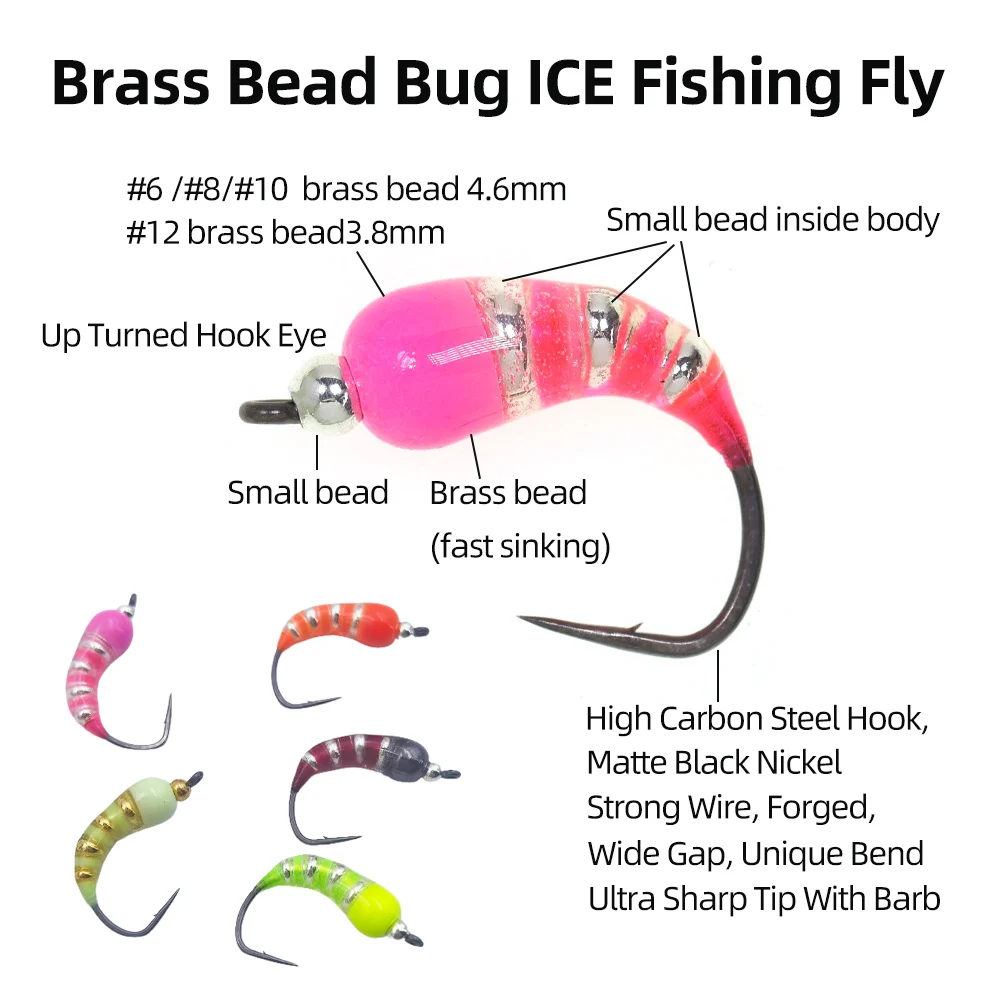Moscas Bead Head ICERIO – Ninfa Caddis Pupa Pesca en Hielo Trucha - imagen 2