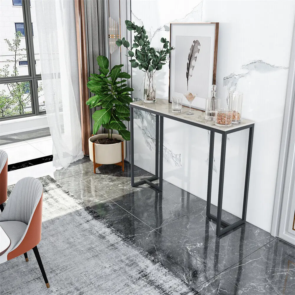 Narrow Slim Console Table Extra Long Marble Hallway Entryway Porch Accent Table