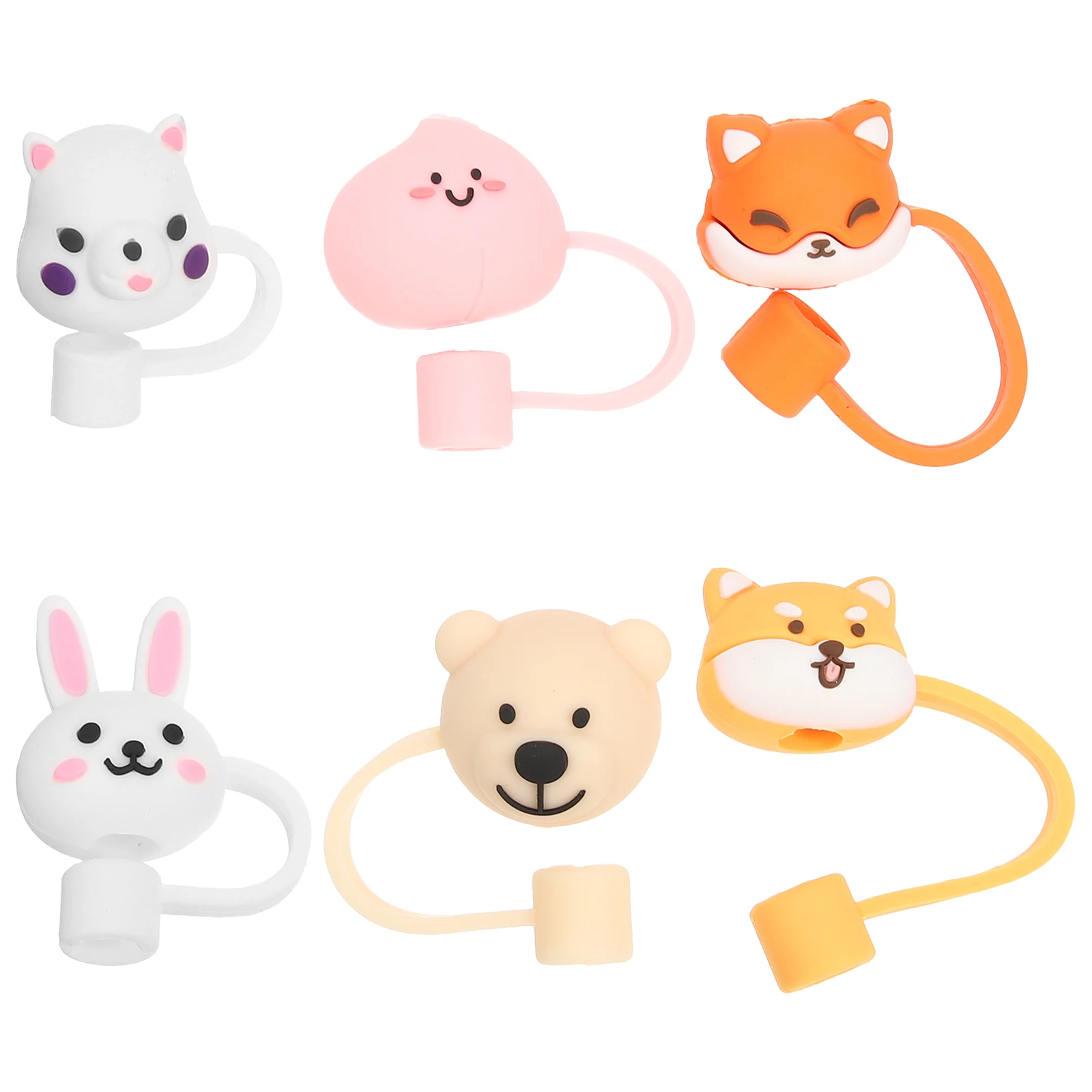 

6 Pcs Cartoon Straw Dust Cap Toppers Straws Caps The Animal Drinking Covers Cute