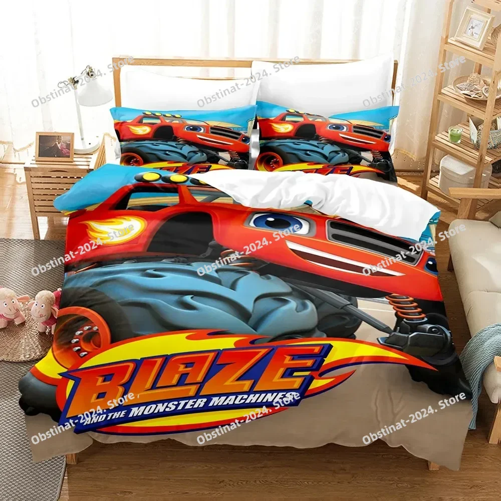 

08 Bedding Set Cartoon Duvet Cover Double Twin Full Queen King Adult Kid Bedclothes Quilt Cover Blaze N Monster Machines 42