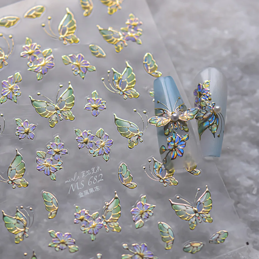 5D الفضة احباط Waterdrop القلب فراشة القمر مسمار الفن ملصقات أنيقة غير النظامية هندسية ذاتية اللصق مانيكير صائق DIY بها بنفسك