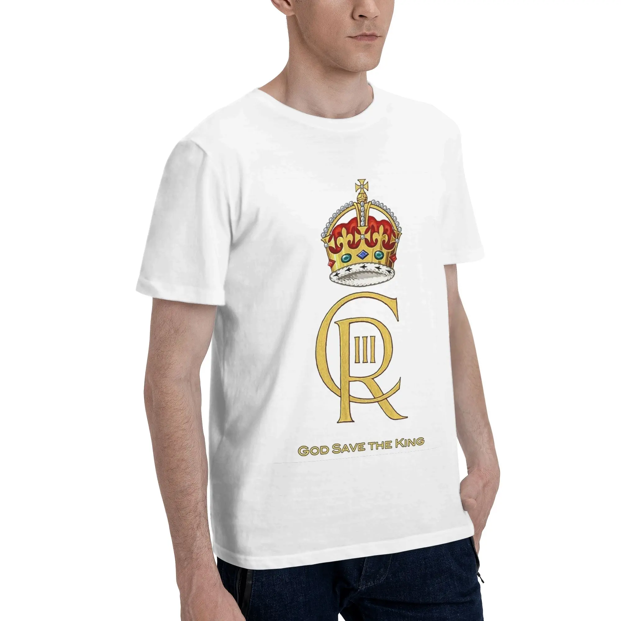 

Charles III Royal Cypher, King Charles III Charles Rex Мужская футболка Большие футболки Мужские хлопковые футболки с круглым вырезом Короткие летние мужские футболки