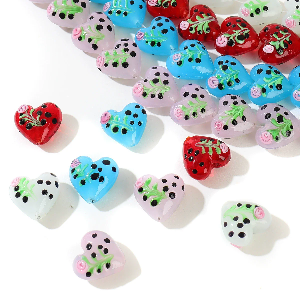 4pcs 16mm Heart Shape Rose Flower Lampwork Murano Glass Beads For Jewelry Making DIY Bracelet Necklace Earring Accessories