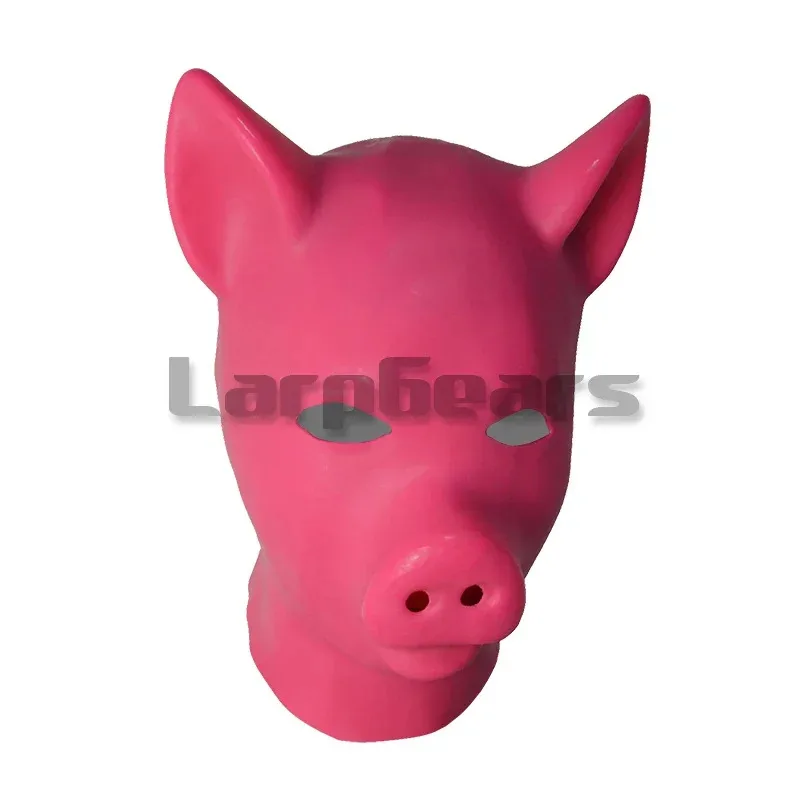 Pink Latex Pig Hood Fetish Pig Hood Mask Full Head Animal Hood Fetish Latex Piggy Costumes ET9939