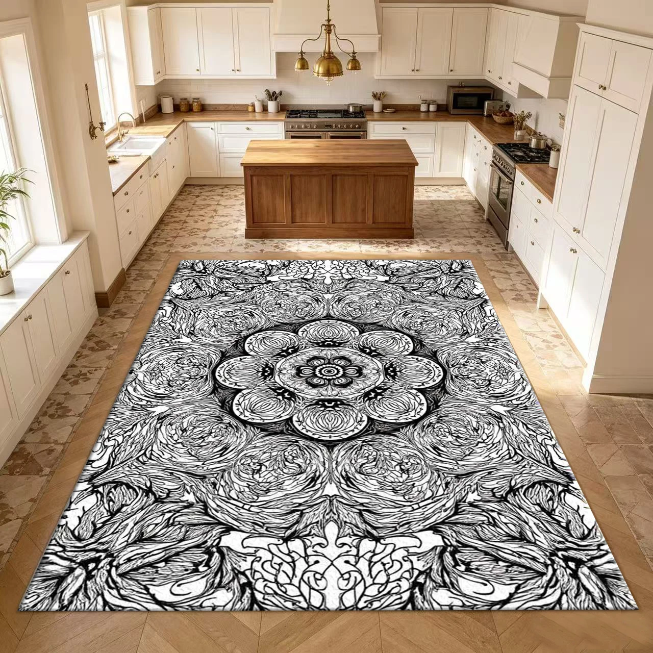 Tappeto Mandala Bianco e Nero - Printed Rug Abstract recensione e prezzo