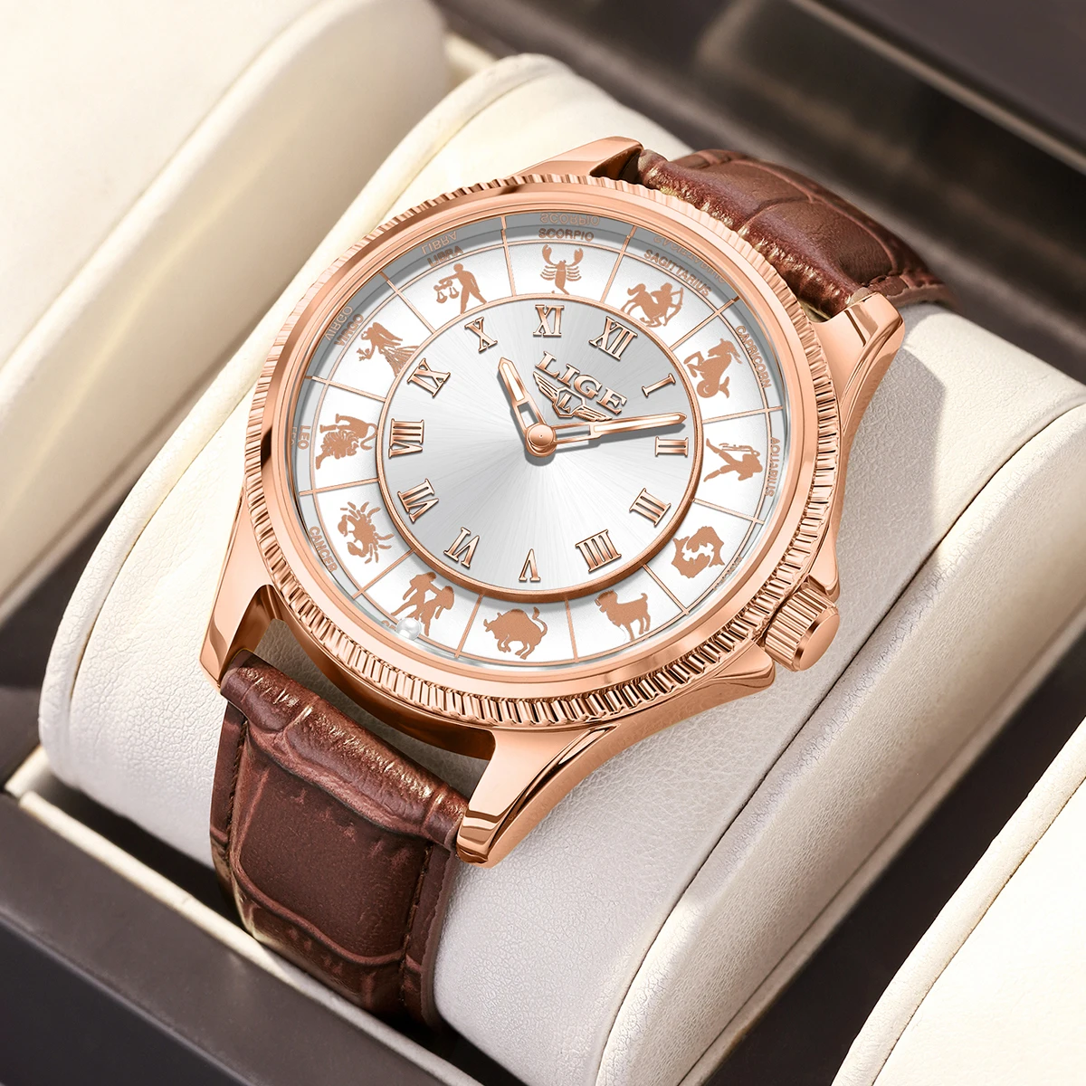 LIGE new men's watch features clock luminous luxury waterproof fashion 12 constellations quartz mens wristwatch reloj hommes+BOX