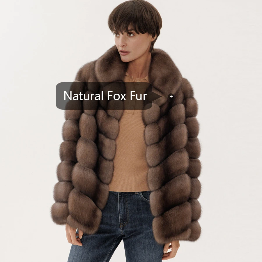 Chaqueta de piel de zorro Natural para mujer, abrigos de piel de zorro Real, abrigo corto de marca de lujo, Invierno