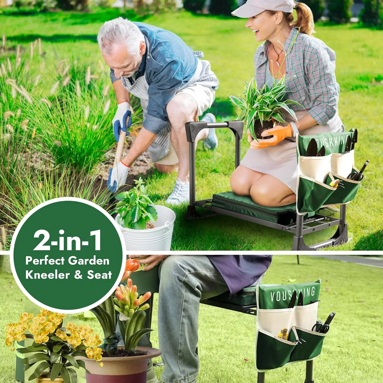 

Foldable Garden Kneeler and Seat, Heavy Duty Durable Garden Stool with Tool Bag,