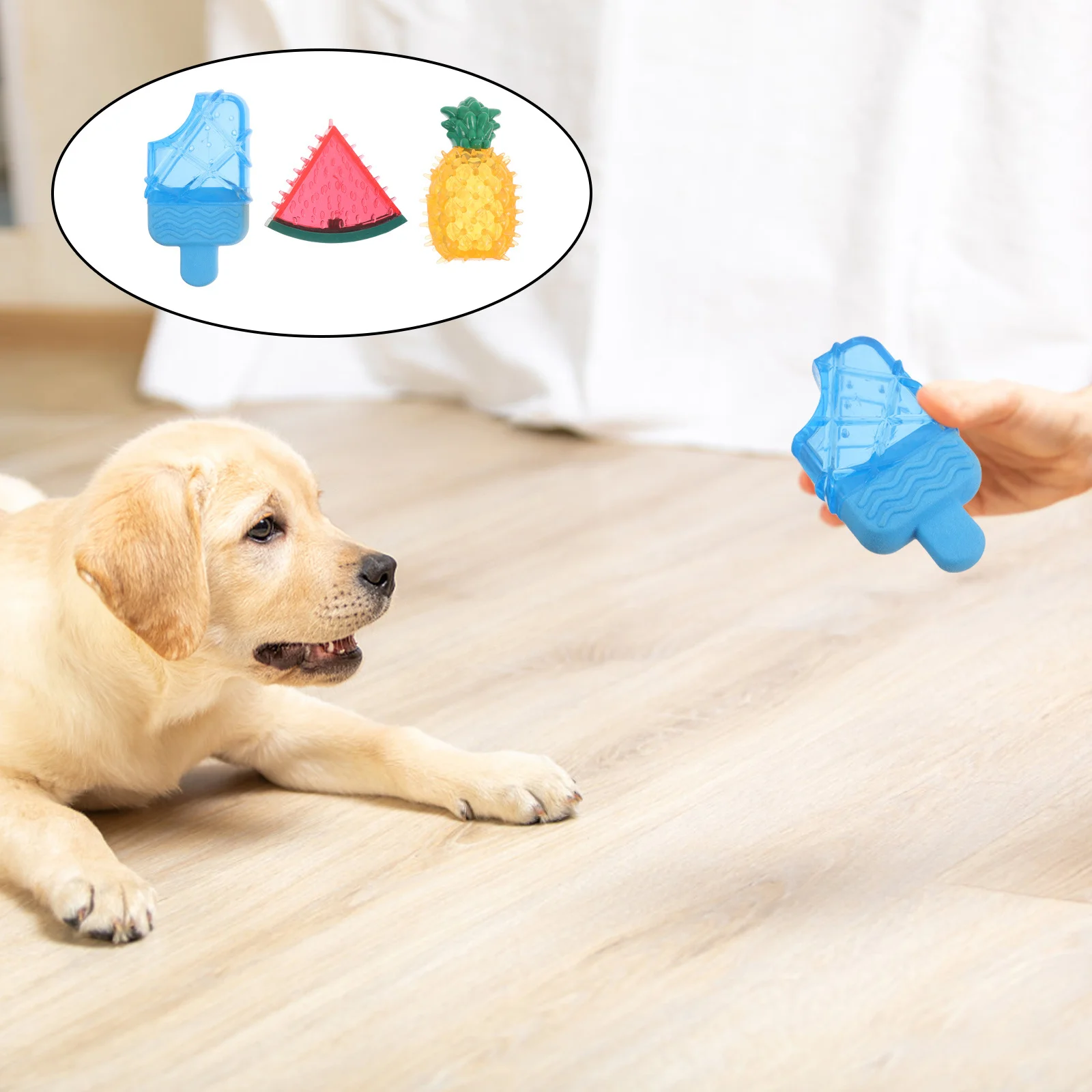 

3Pcs Pet Cooling Chewing Stick Durable Tpr Freezable Teething Relief Squeaky Interactive Summer Small Medium Pet Treat Training